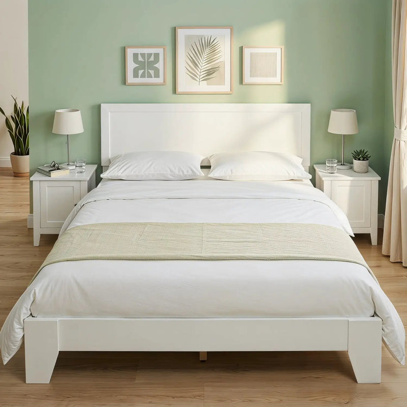 Queen Size Platform Bed Frame with Headboard - White by DirectDeals