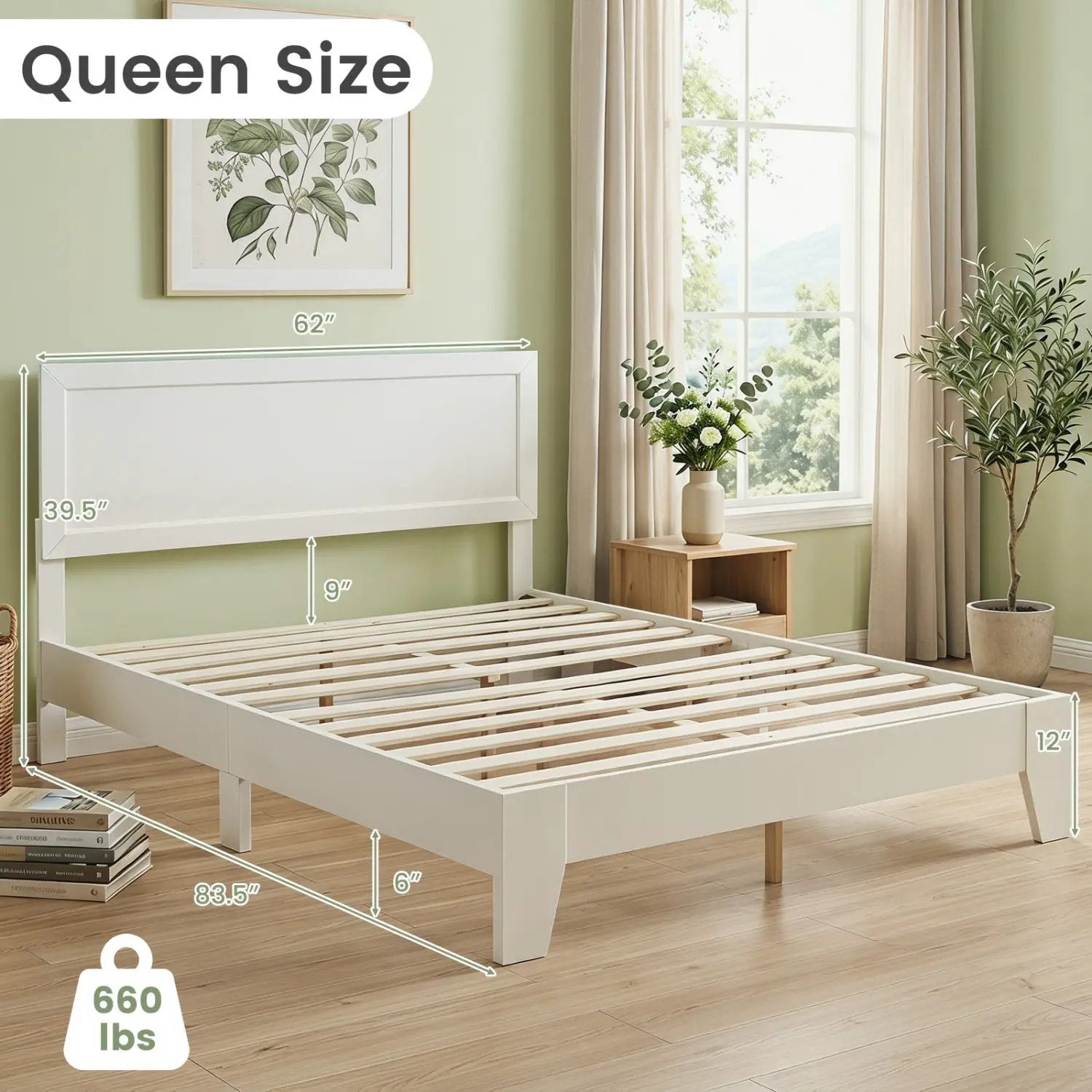 Queen Size Platform Bed Frame with Headboard - White by DirectDeals