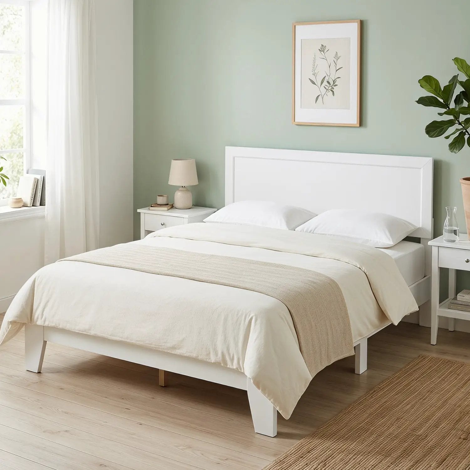 Queen Size Platform Bed Frame with Headboard - White by DirectDeals