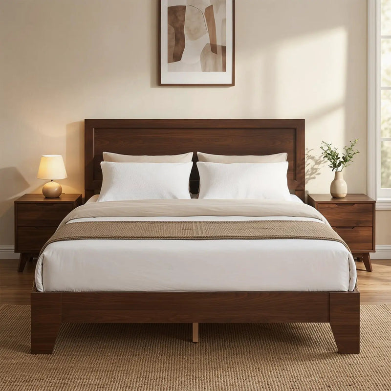Queen Size Platform Bed Frame with Headboard - White by DirectDeals