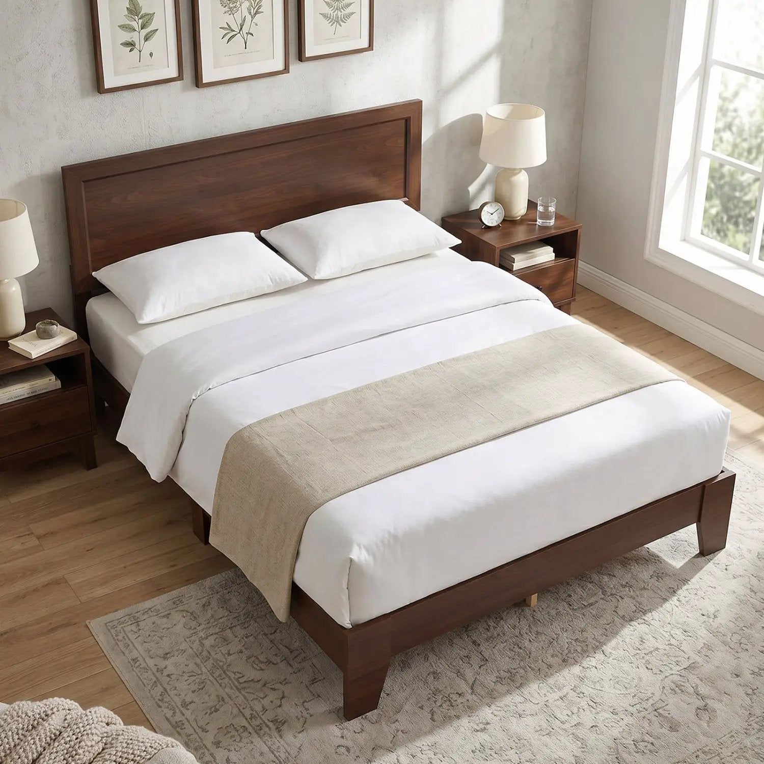 Queen Size Platform Bed Frame with Headboard - White by DirectDeals