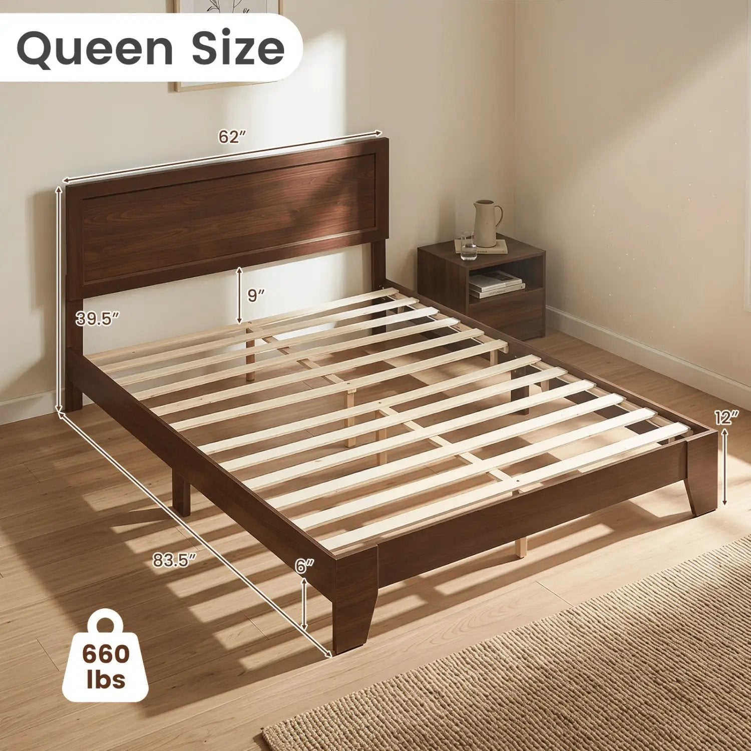 Queen Size Platform Bed Frame with Headboard - White by DirectDeals