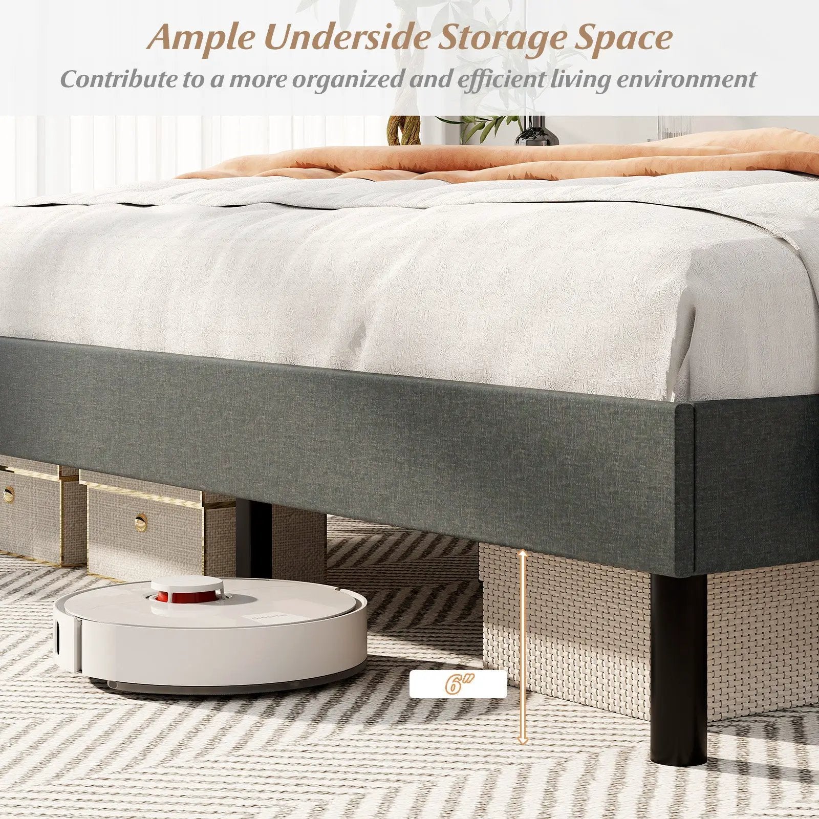 Queen Size Upholstered Bed Frame with Button Tufted Wingback Headboard and Wooden Slats Support Mattress Foundation-Gray by DirectDeals