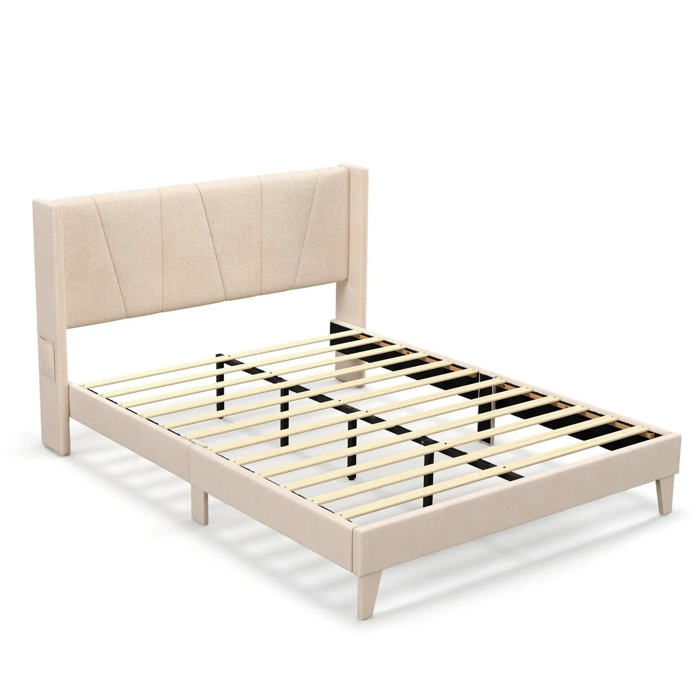 Full/Queen Size Upholstered Bed Frame with Geometric Wingback Headboard by DirectDeals