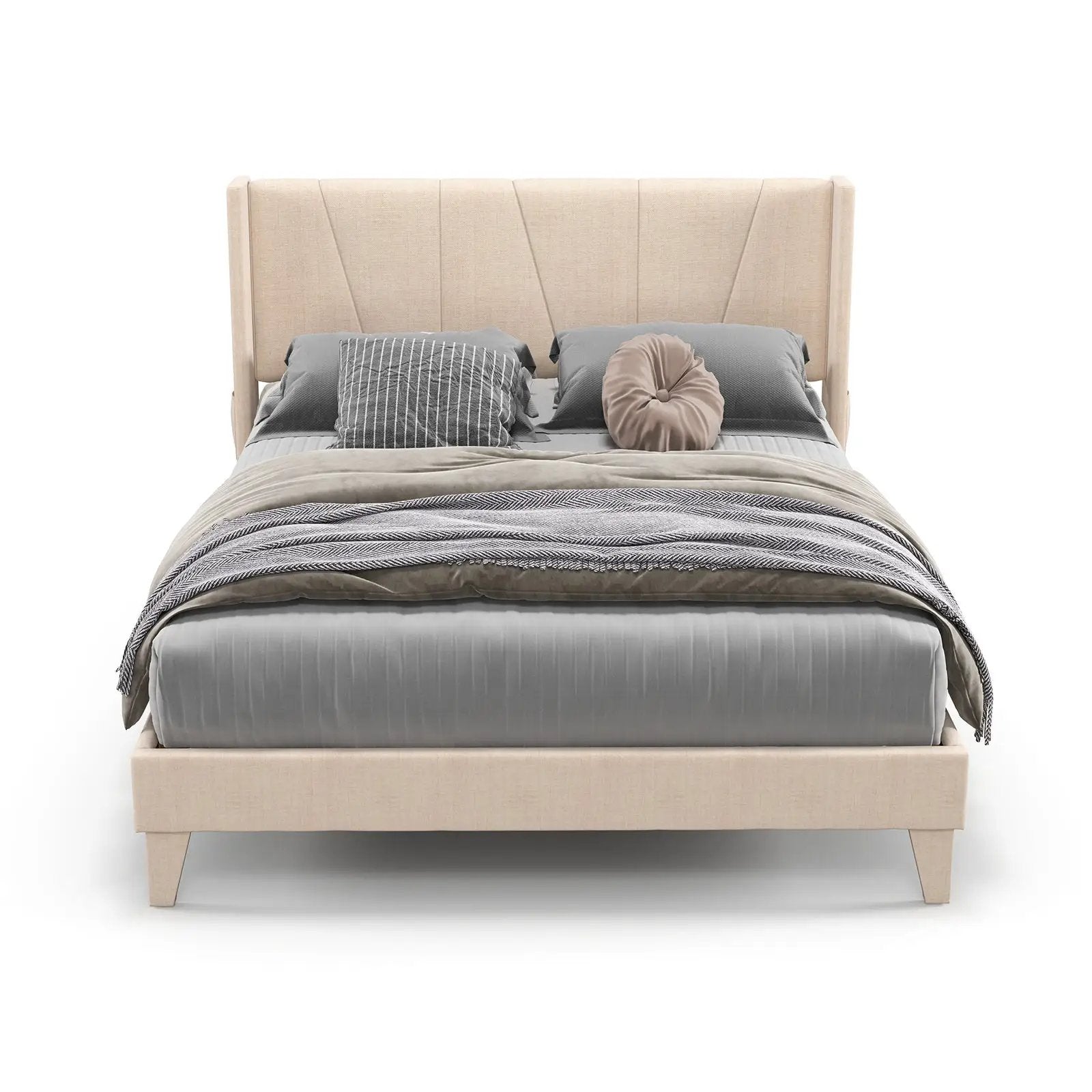 Full/Queen Size Upholstered Bed Frame with Geometric Wingback Headboard by DirectDeals
