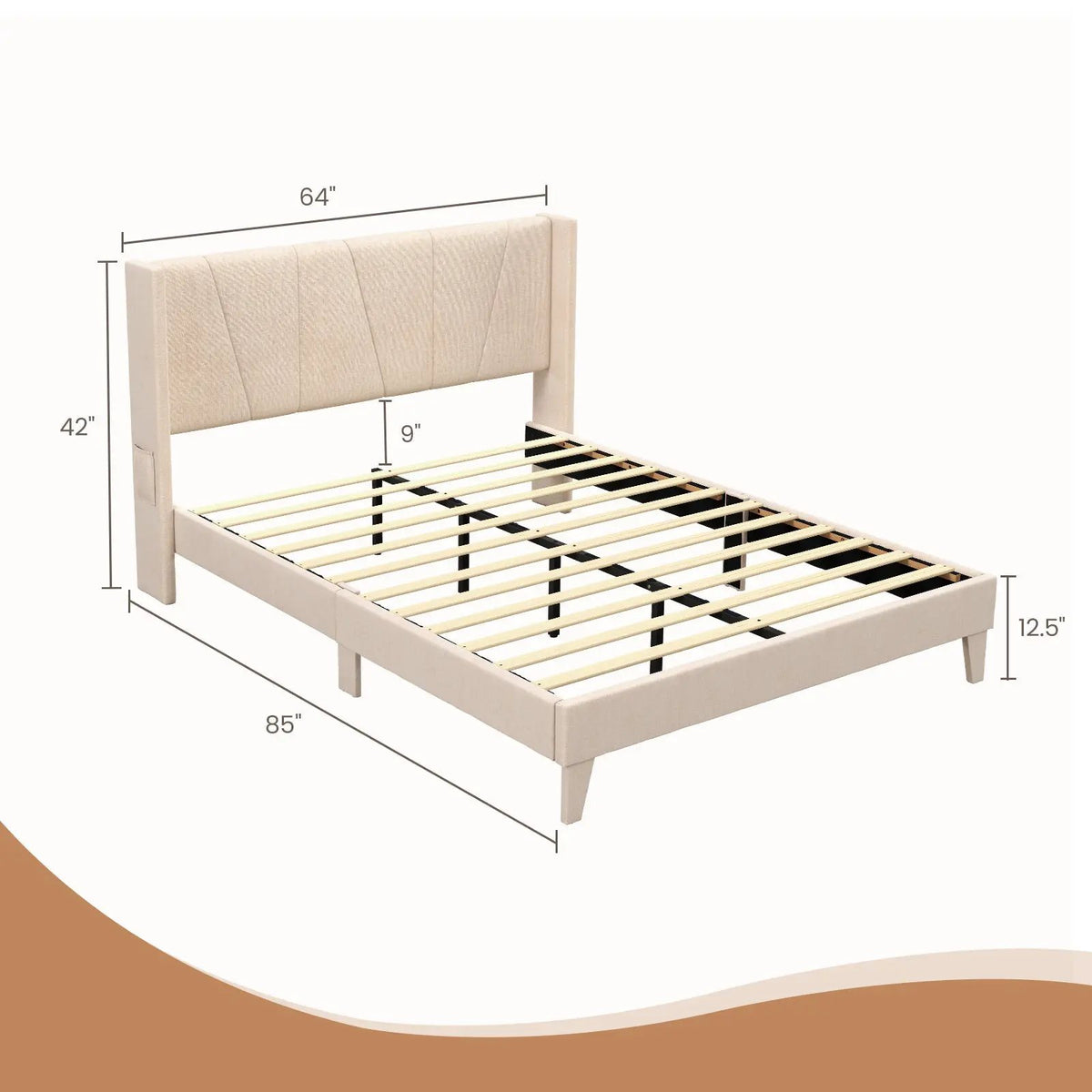 Full/Queen Size Upholstered Bed Frame with Geometric Wingback Headboard by DirectDeals