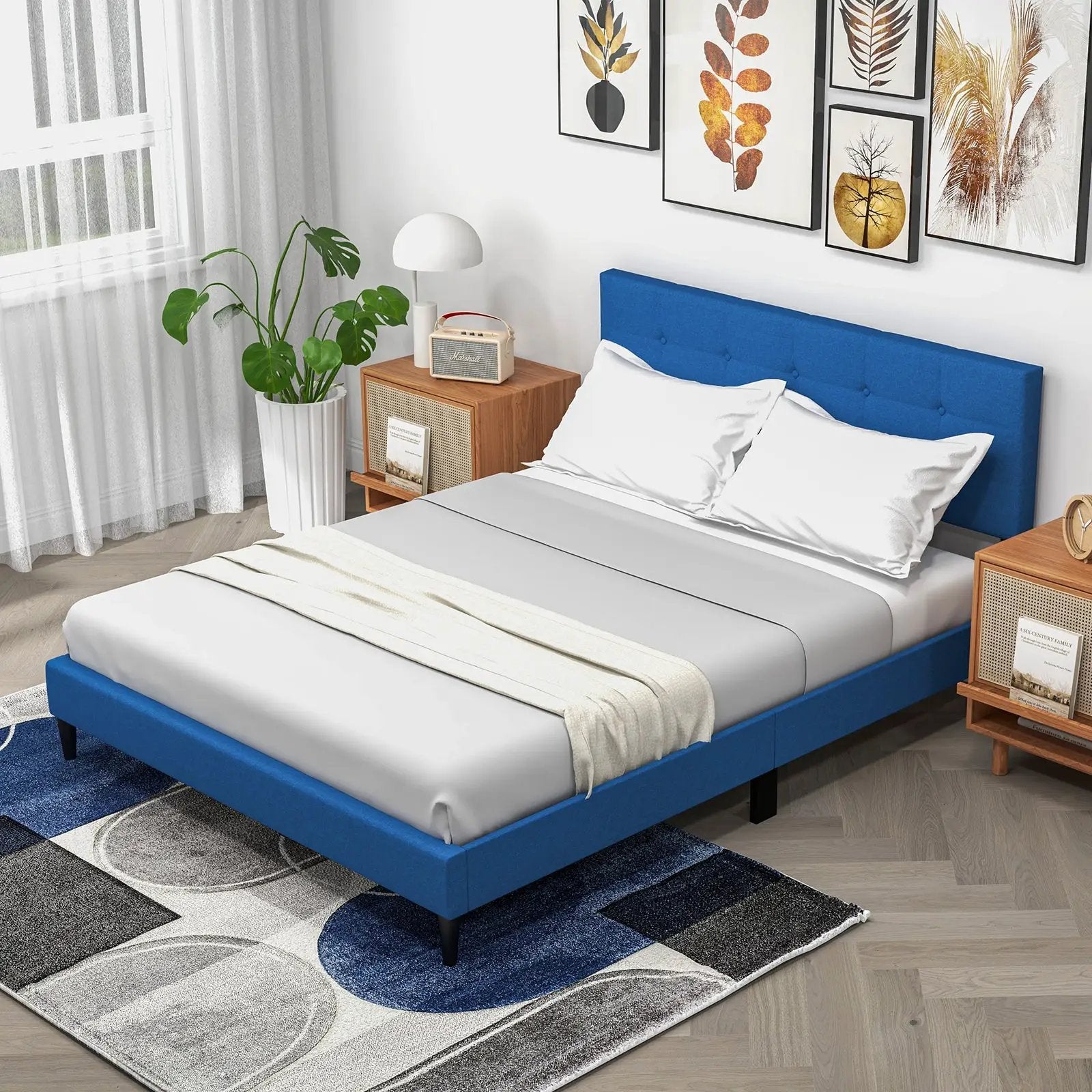 Queen Size Upholstered Platform Bed with Button Tufted Headboard by DirectDeals