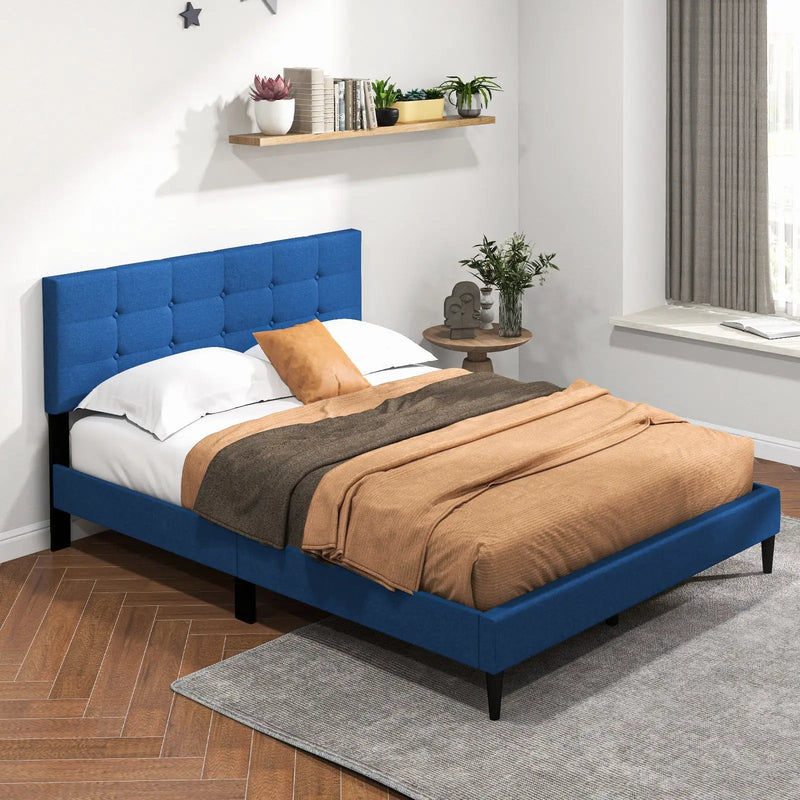 Queen Size Upholstered Platform Bed with Button Tufted Headboard by DirectDeals