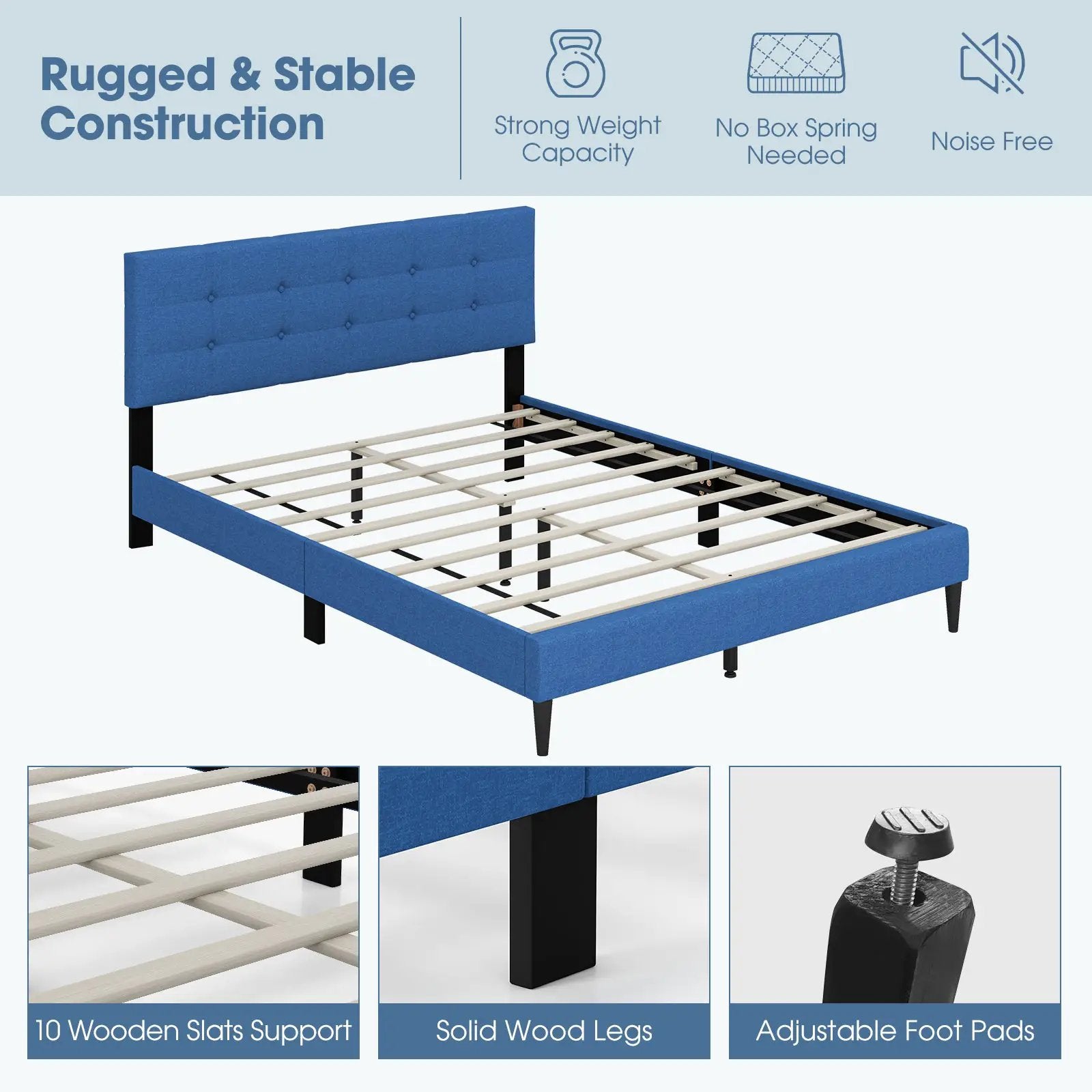 Queen Size Upholstered Platform Bed with Button Tufted Headboard by DirectDeals