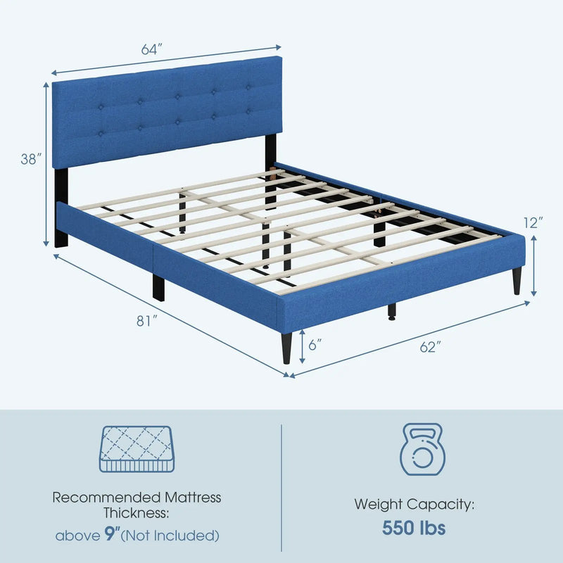 Queen Size Upholstered Platform Bed with Button Tufted Headboard by DirectDeals