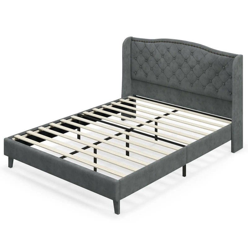 Full/Queen Size Upholstered Platform Bed Frame with Button Tufted Headboard by DirectDeals