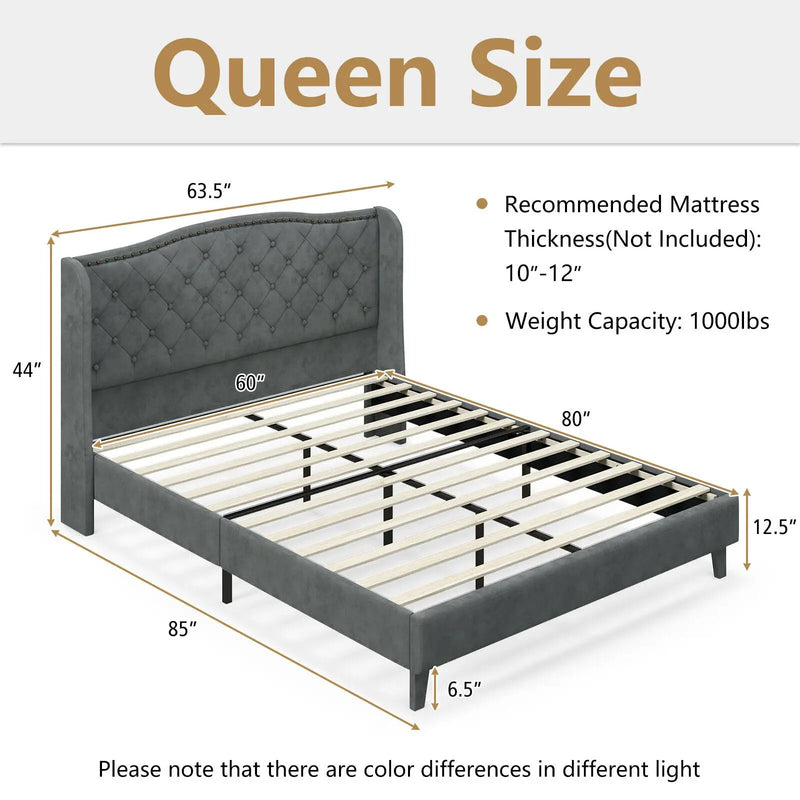 Full/Queen Size Upholstered Platform Bed Frame with Button Tufted Headboard by DirectDeals