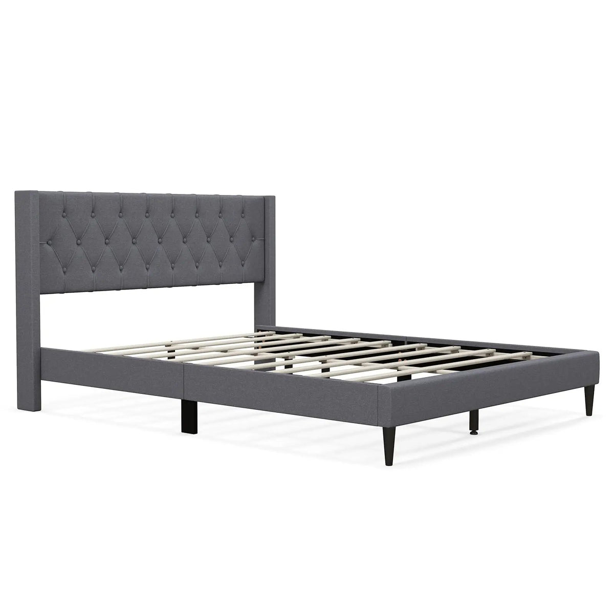 Queen Size Upholstered Platform Bed with Button Tufted Wingback Headboard by DirectDeals