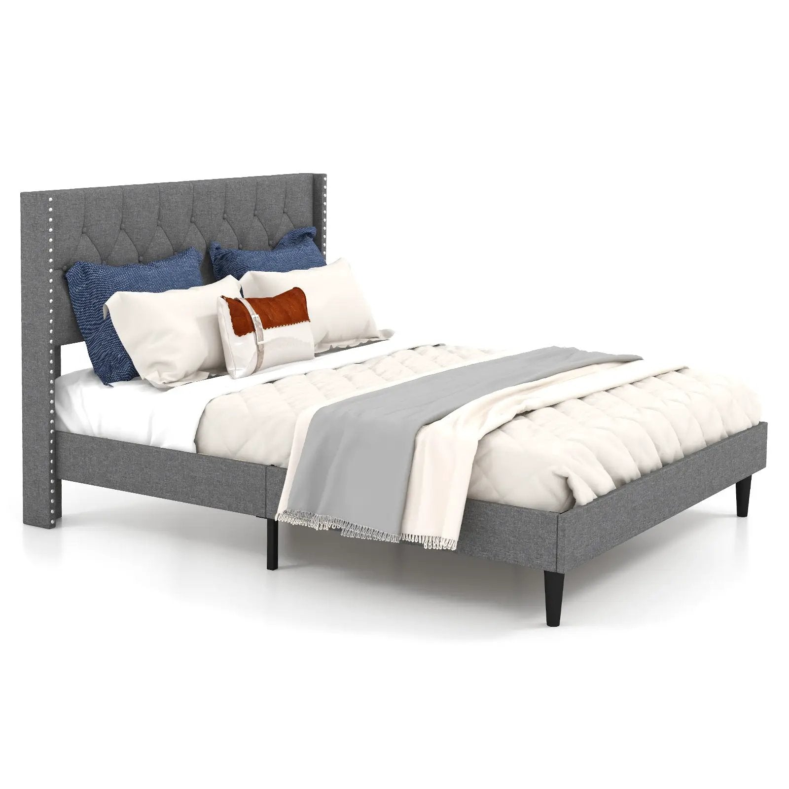 Full/Queen Size Upholstered Platform Bed with Button Tufted Headboard by DirectDeals