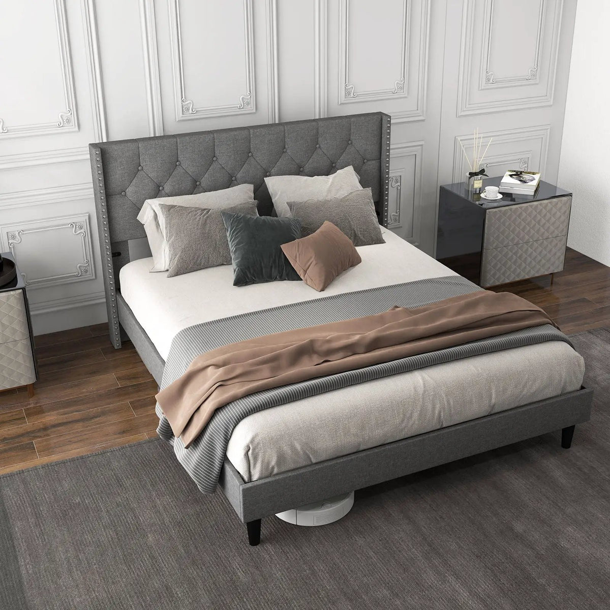Full/Queen Size Upholstered Platform Bed with Button Tufted Headboard by DirectDeals
