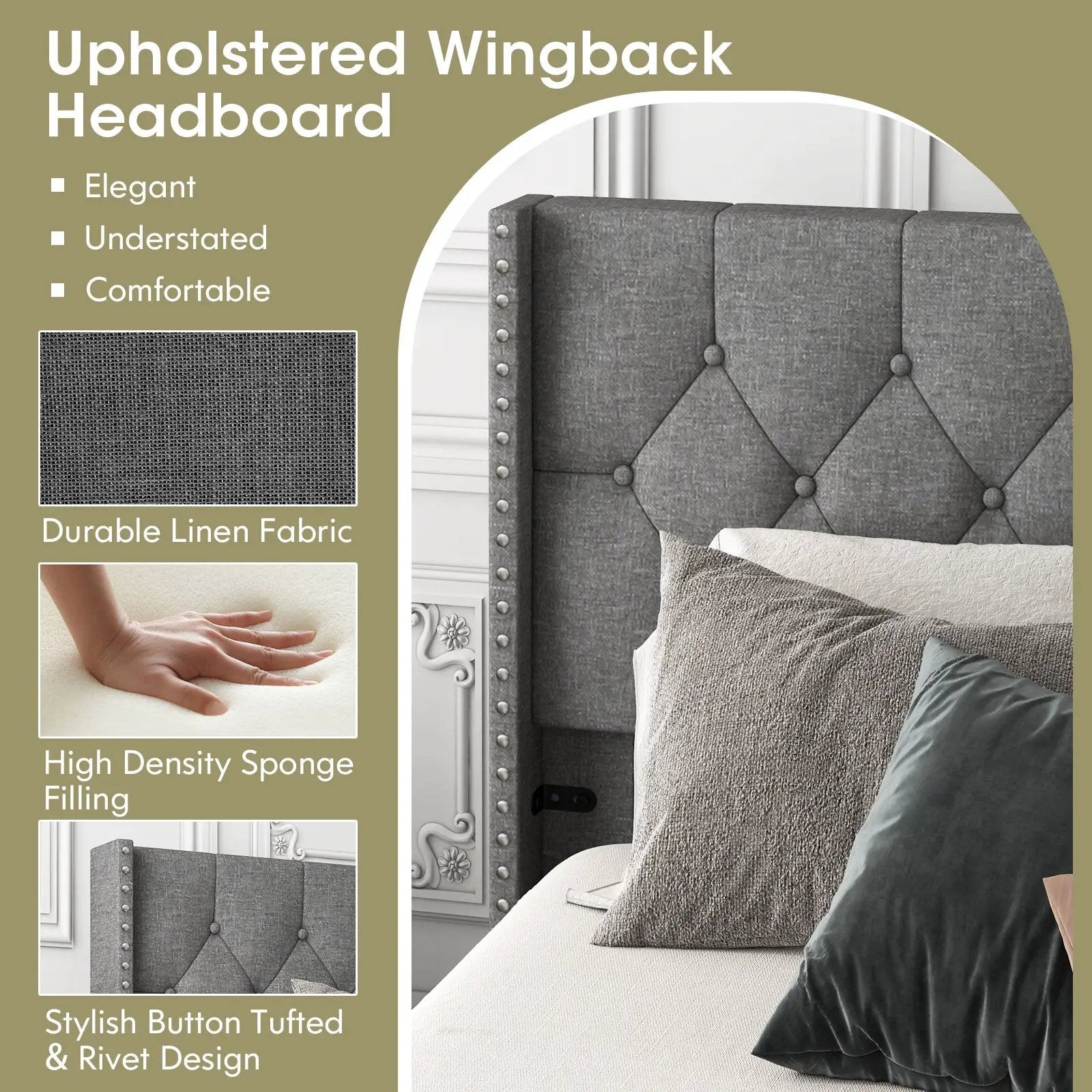 Full/Queen Size Upholstered Platform Bed with Button Tufted Headboard by DirectDeals