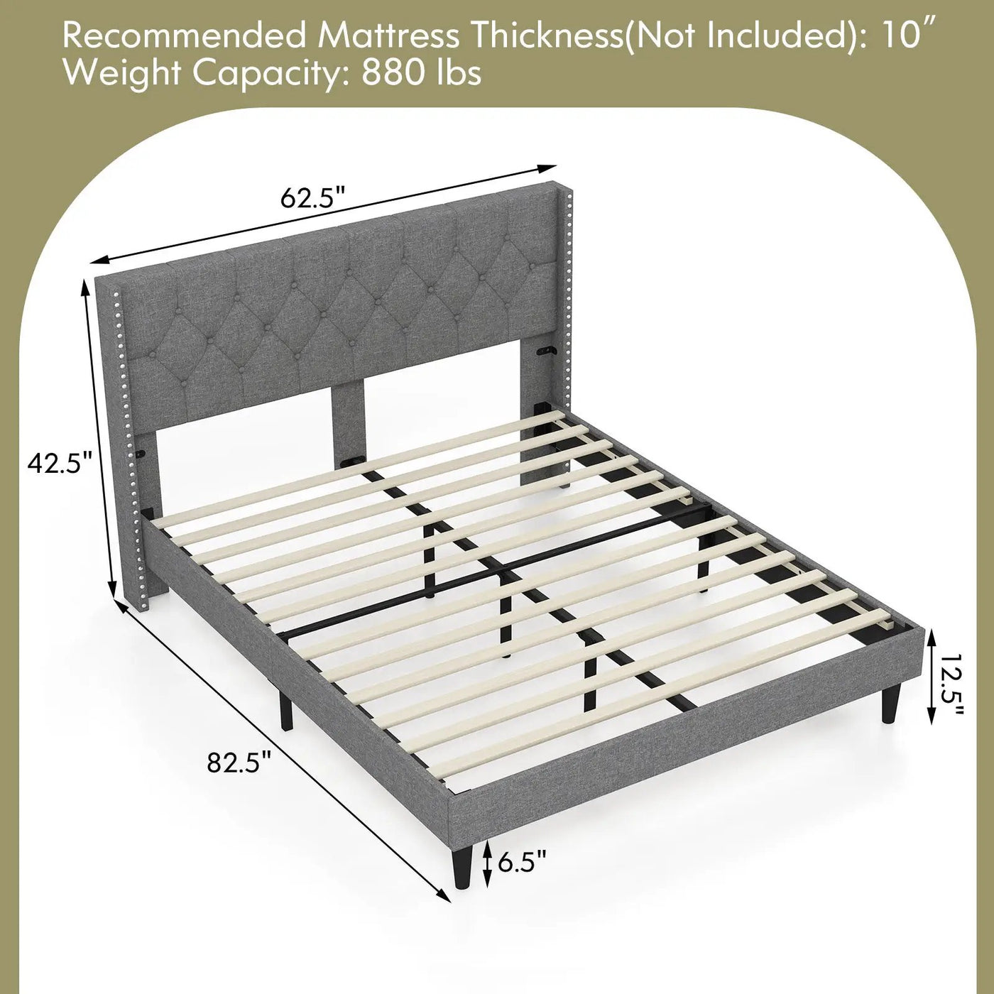 Full/Queen Size Upholstered Platform Bed with Button Tufted Headboard by DirectDeals