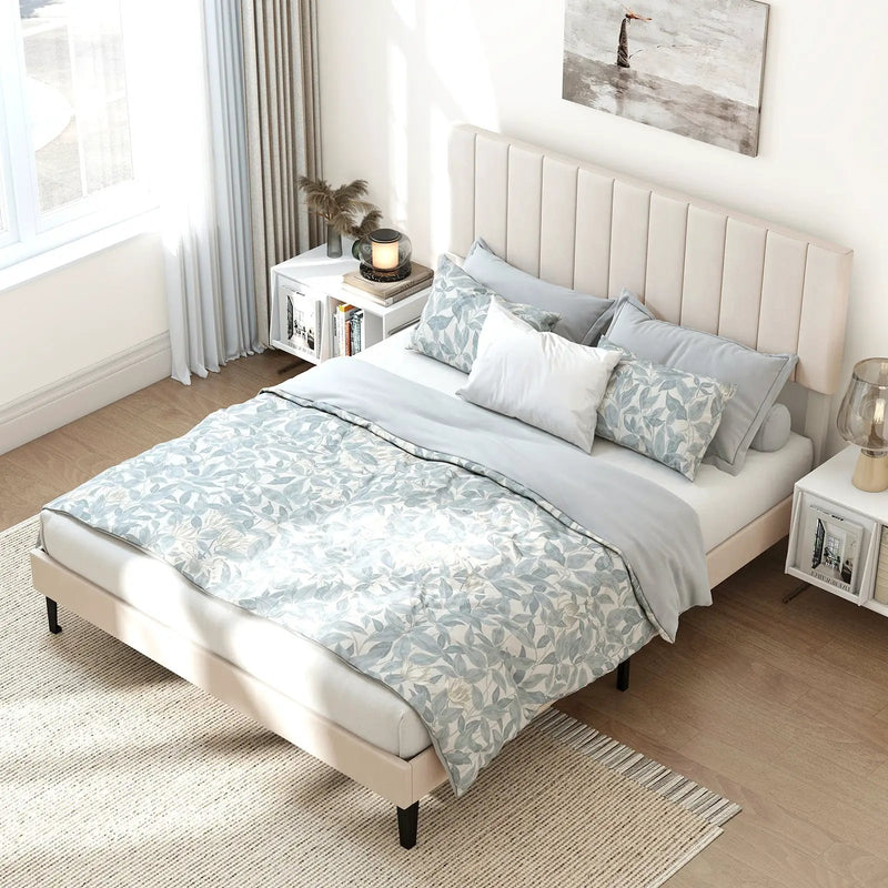 Full Size Velvet Upholstered Platform Bed Frame by DirectDeals