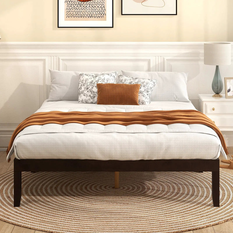 Queen Size Wood Bed Frame with Wooden Slats Support and Rubber Wood Legs by DirectDeals