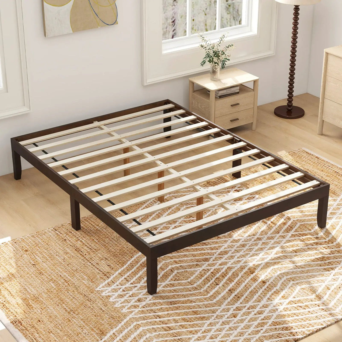 Queen Size Wood Bed Frame with Wooden Slats Support and Rubber Wood Legs by DirectDeals