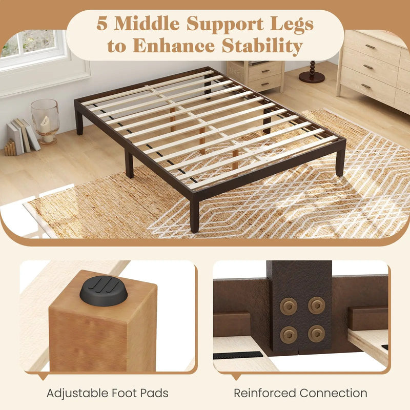 Queen Size Wood Bed Frame with Wooden Slats Support and Rubber Wood Legs by DirectDeals