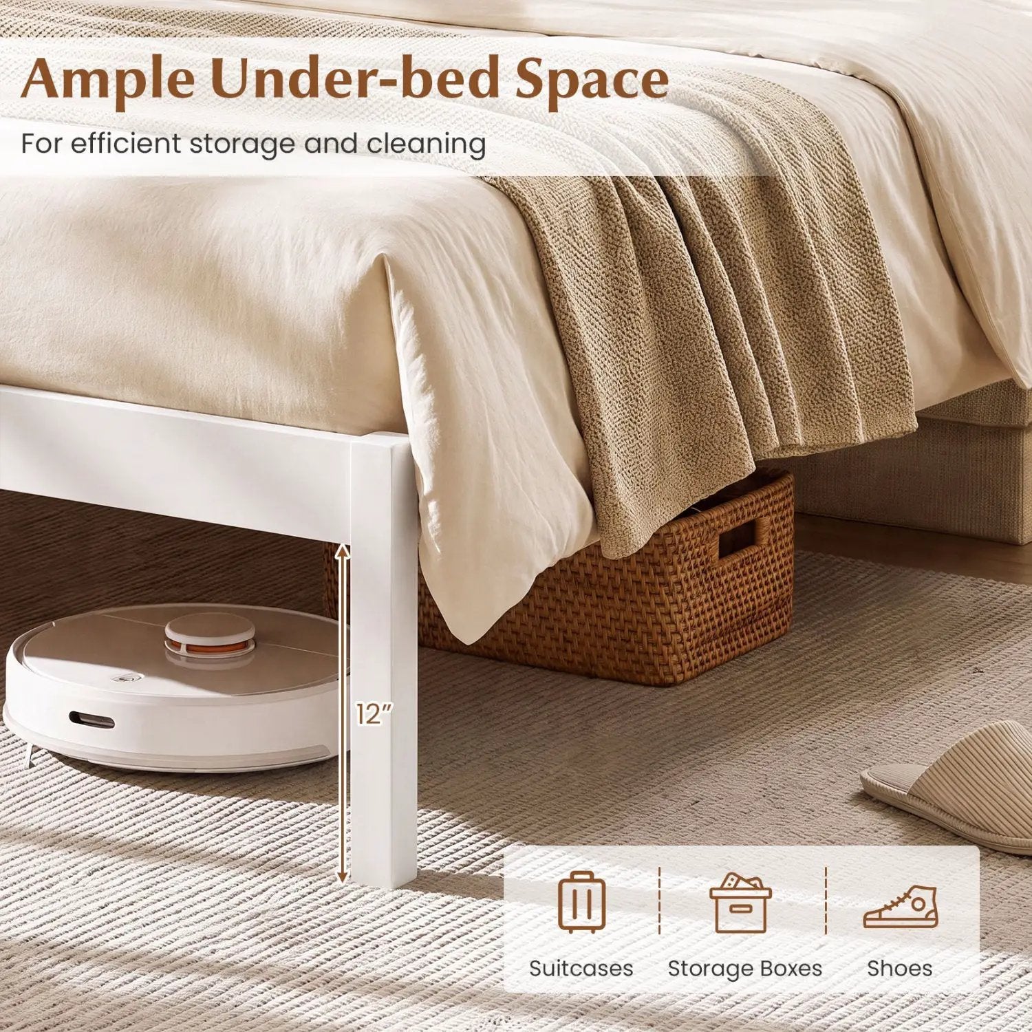 Queen Platform Bed Frame with Curved Headboard - Walnut by DirectDeals
