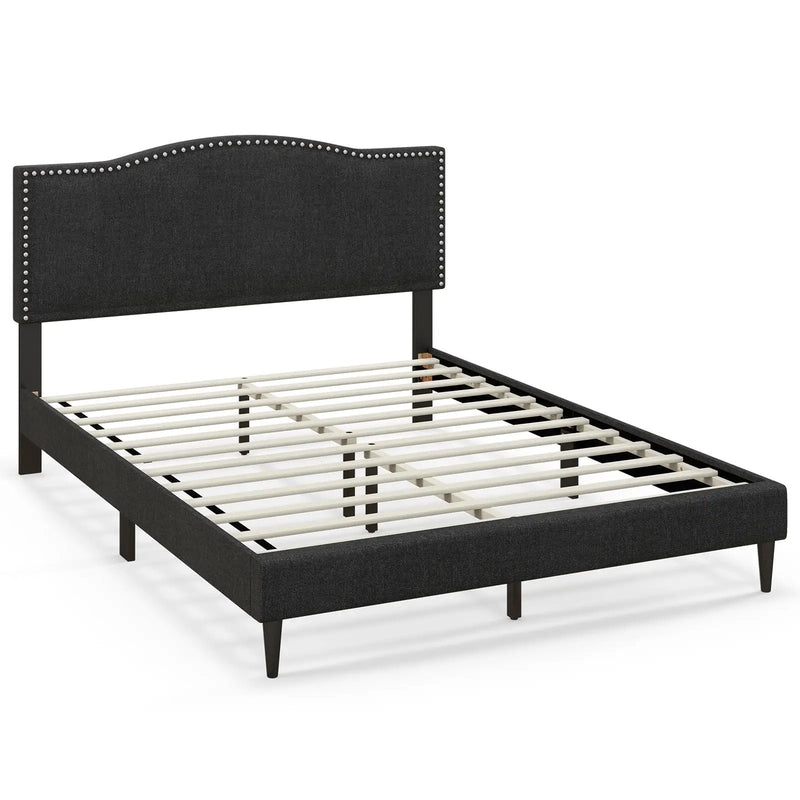 Queen Size Upholstered Bed Frame with Nailhead Trim Headboard-Queen Size by DirectDeals