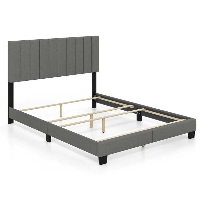 Queen Size Upholstered Bed Frame with Vertical Channel Tufted Headboard Gray by DirectDeals