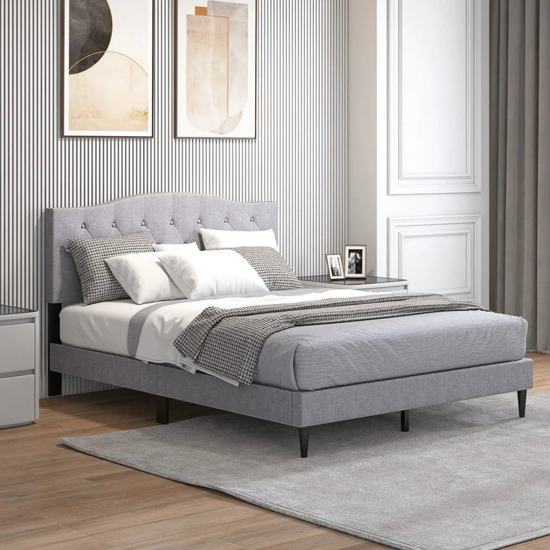 Queen Size Upholstered Platform Bed with Button Tufted Headboard-Queen Size by DirectDeals