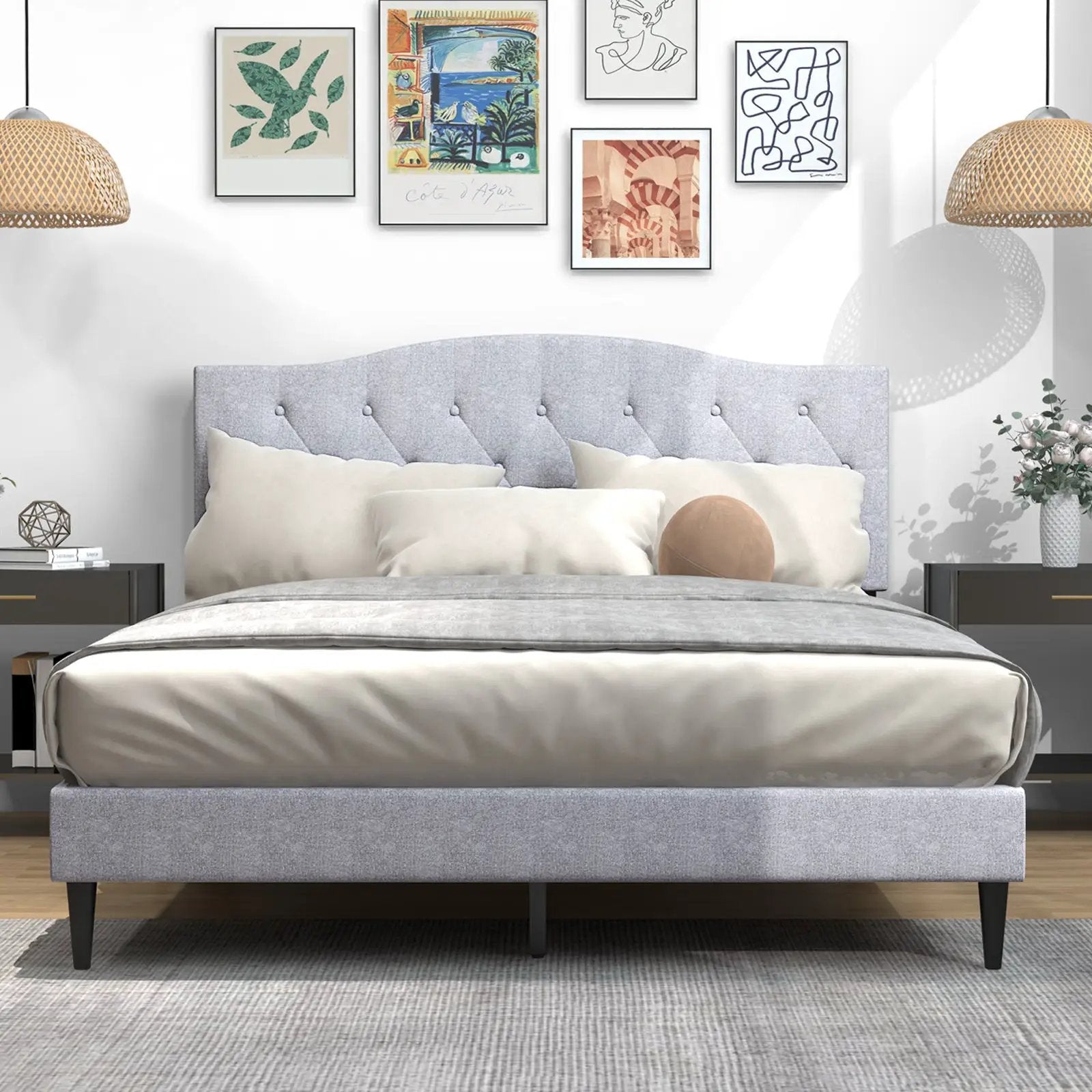 Queen Size Upholstered Platform Bed with Button Tufted Headboard-Queen Size by DirectDeals