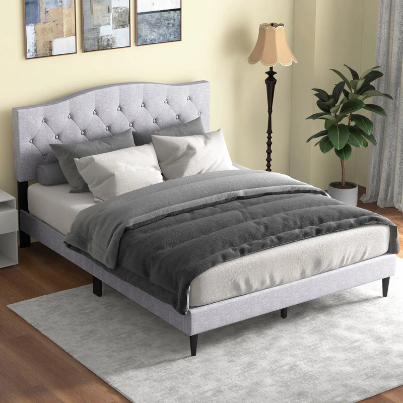 Queen Size Upholstered Platform Bed with Button Tufted Headboard-Queen Size by DirectDeals