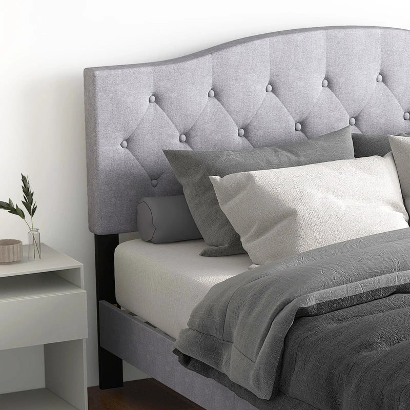 Queen Size Upholstered Platform Bed with Button Tufted Headboard-Queen Size by DirectDeals