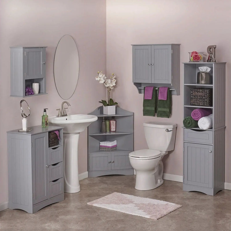 Gray 2-Door Bathroom Wall Cabinet with Towel Bar by HomePacific