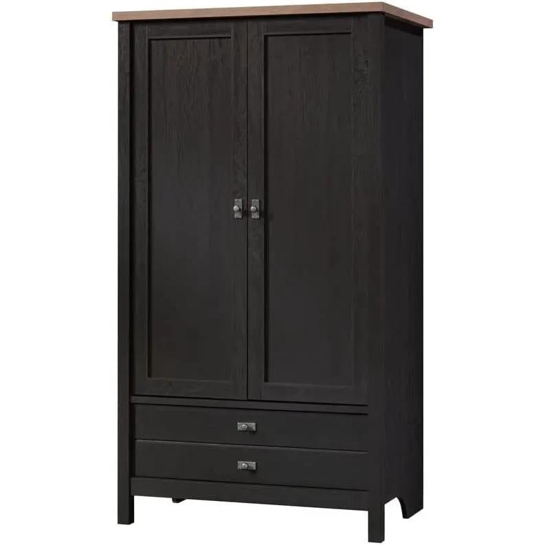 FarmHouse Black Oak Drawer and Garment Rod Wardrobe Armoire by HomePacific