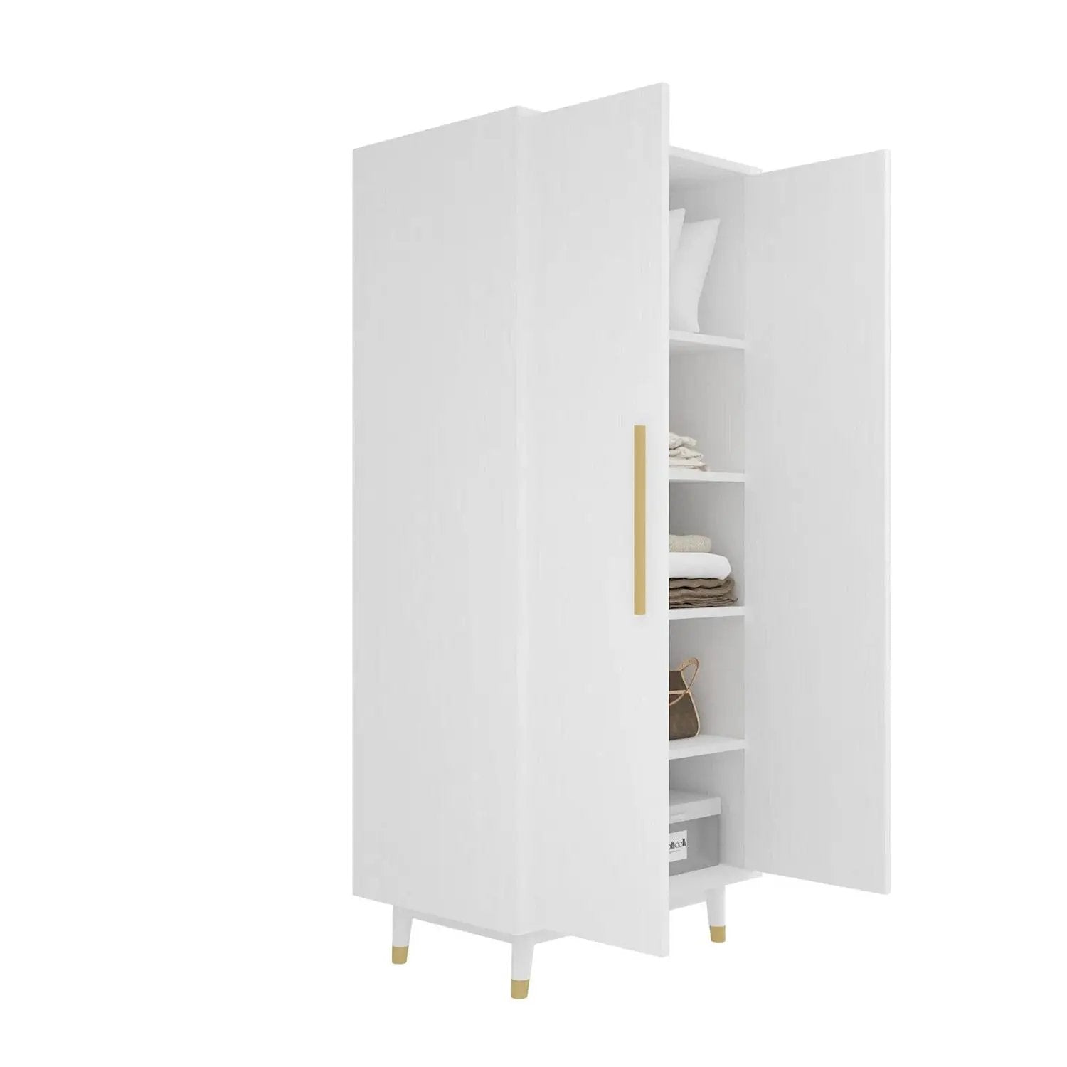 Mid-Century Modern 2-Door Bedroom Armoire Wardrobe Cabinet in White by HomePacific