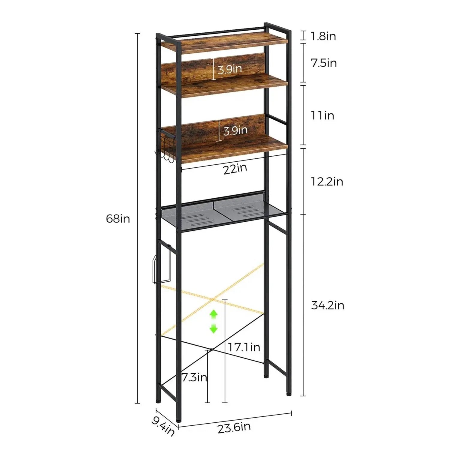 Over the Toilet Storage Freestanding Modern Black Metal Brown Wood Shelving Unit by HomePacific