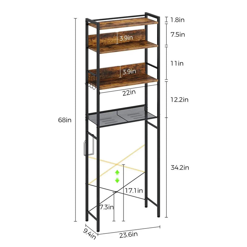 Over the Toilet Storage Freestanding Modern Black Metal Brown Wood Shelving Unit by HomePacific