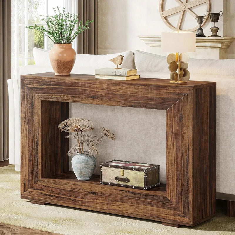 Modern Farmhouse 47-inch Long Entryway Console Table in Rustic Brown Wood Finish by HomePacific