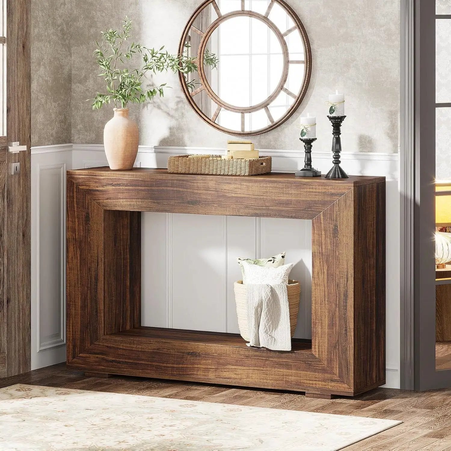 Modern Farmhouse 47-inch Long Entryway Console Table in Rustic Brown Wood Finish by HomePacific