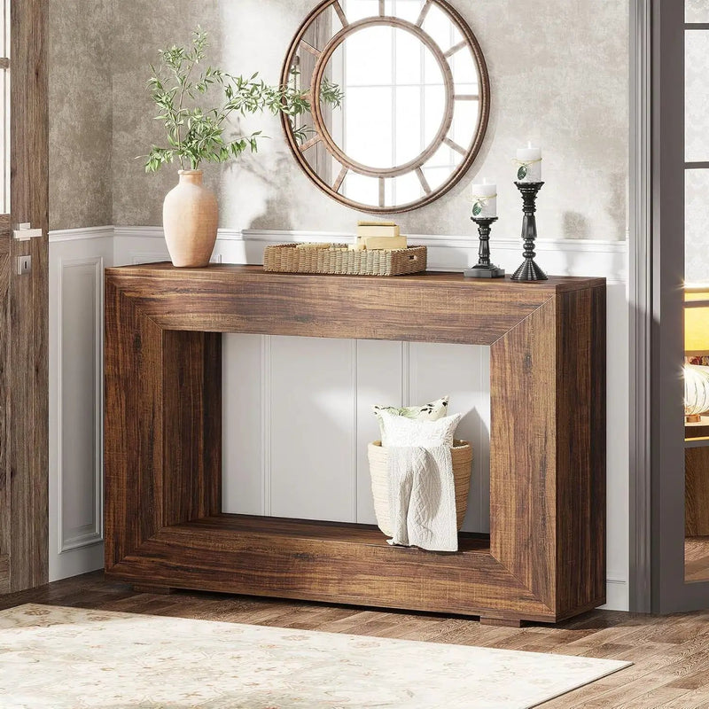 Modern Farmhouse 47-inch Long Entryway Console Table in Rustic Brown Wood Finish by HomePacific