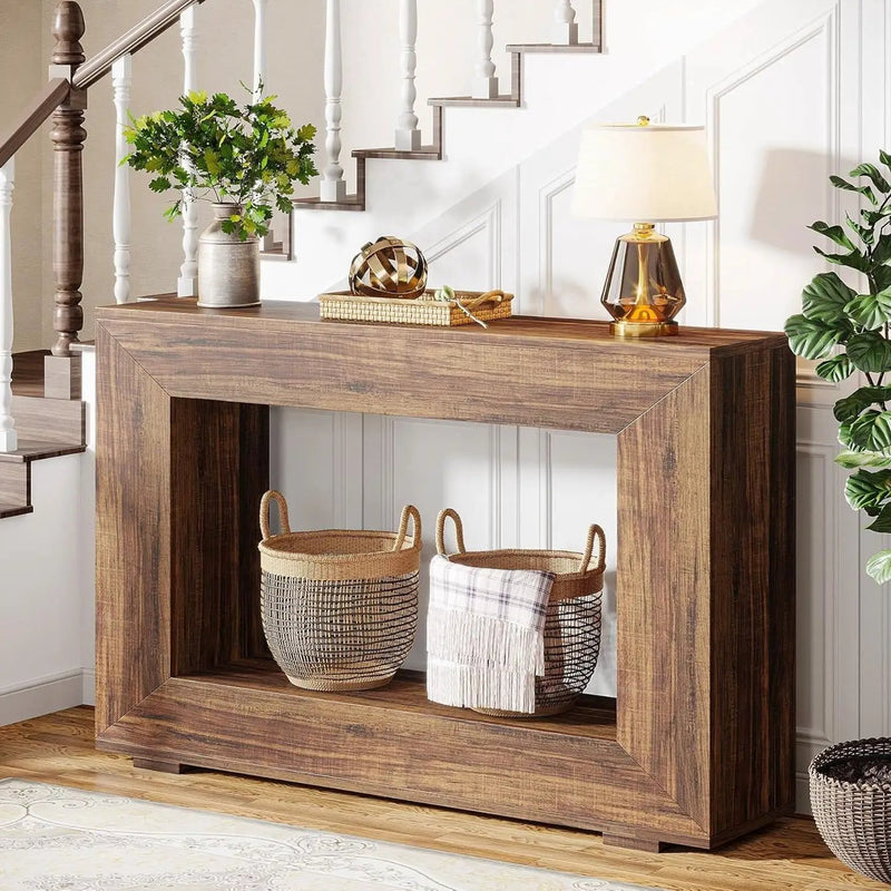 Modern Farmhouse 47-inch Long Entryway Console Table in Rustic Brown Wood Finish by HomePacific