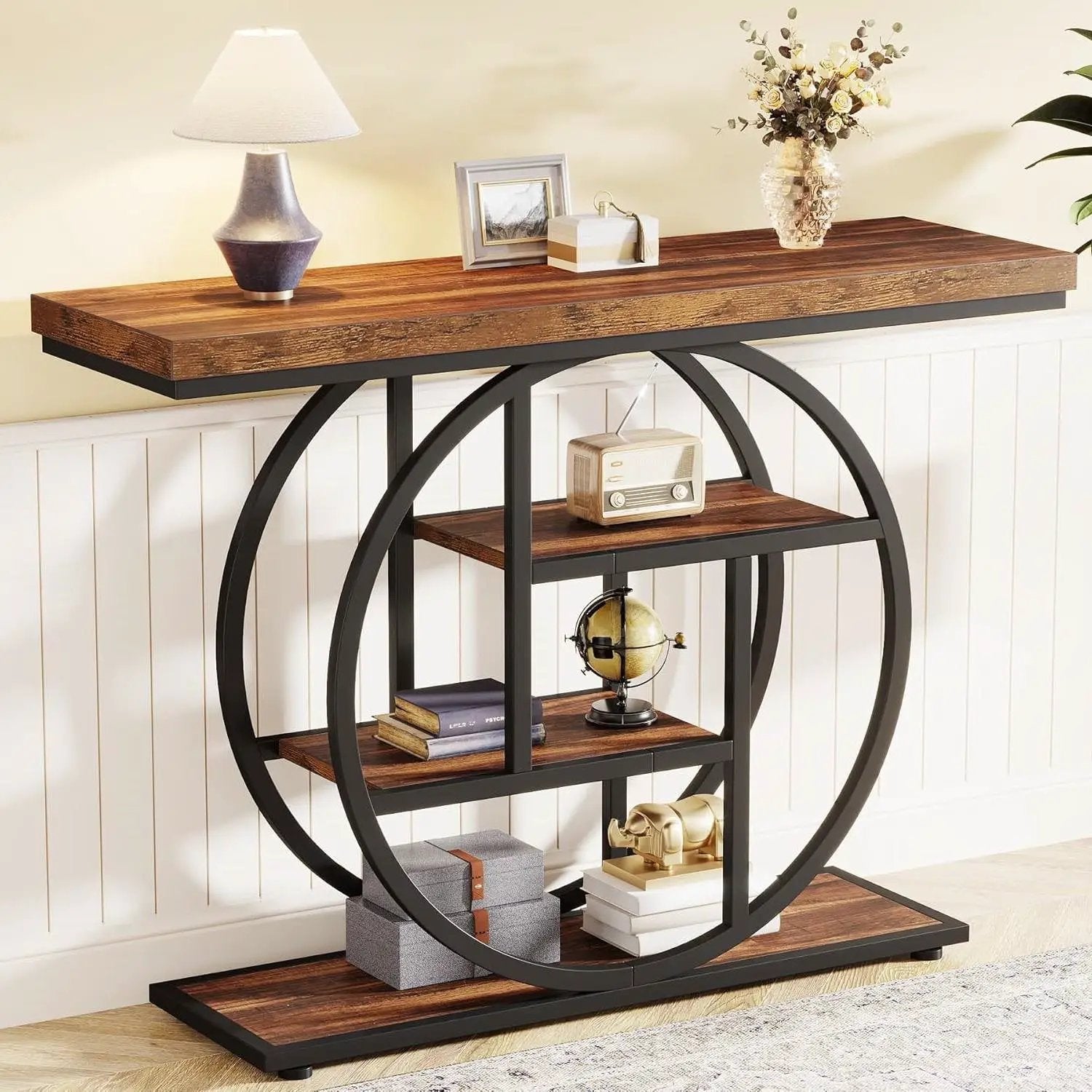 Modern Industrial 41-inch Long Narrow Entryway Foyer Console Table with Shelves by HomePacific