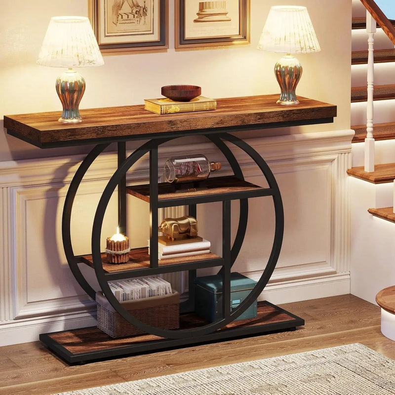Modern Industrial 41-inch Long Narrow Entryway Foyer Console Table with Shelves by HomePacific