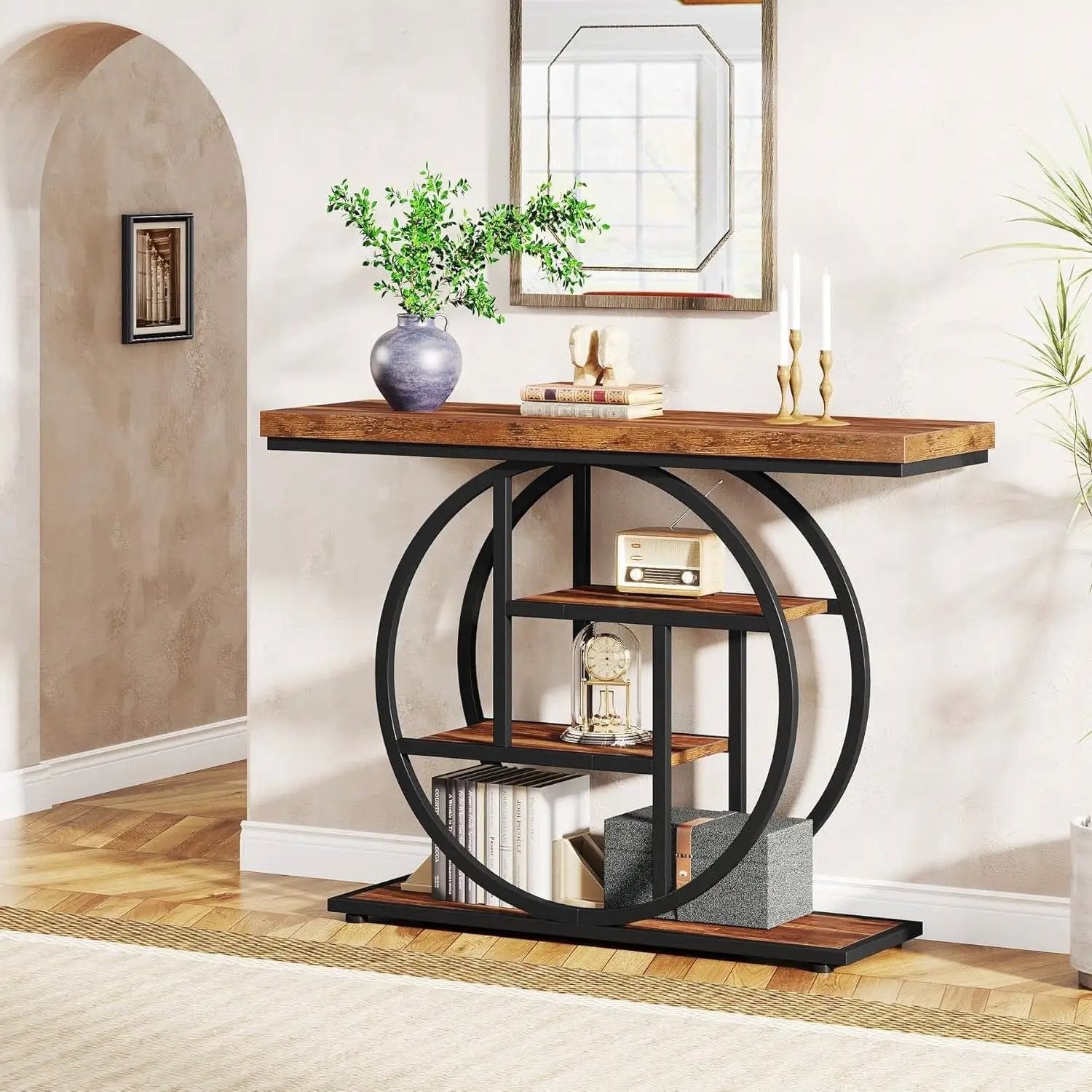 Modern Industrial 41-inch Long Narrow Entryway Foyer Console Table with Shelves by HomePacific