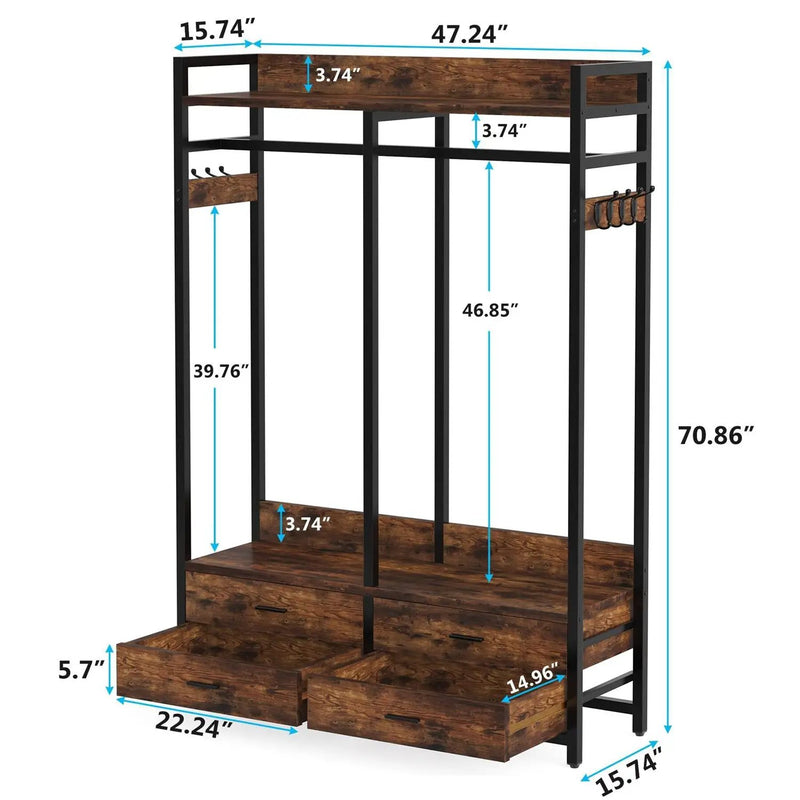 Heavy Duty Brown Black Garment Rack Clothes Hanging Rod with 4 Storage Drawers by HomePacific