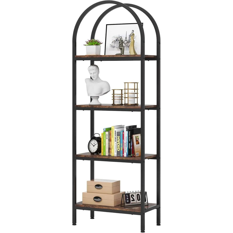 Modern Industrial Metal Wood Display Rack Bookcase with 4 Storage Shelves by HomePacific