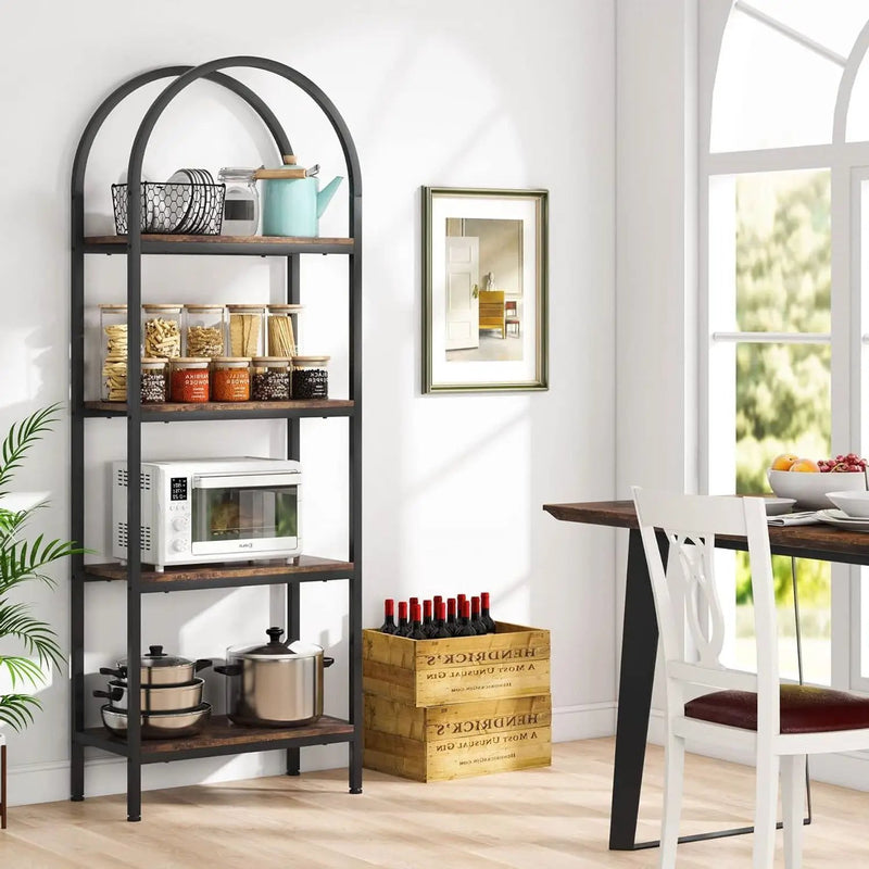 Modern Industrial Metal Wood Display Rack Bookcase with 4 Storage Shelves by HomePacific