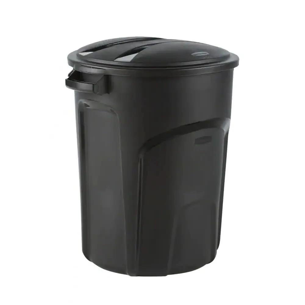 32-Gallon Black Plastic Indoor Outdoor Trash Can with Lid - Made in USA by HomePacific