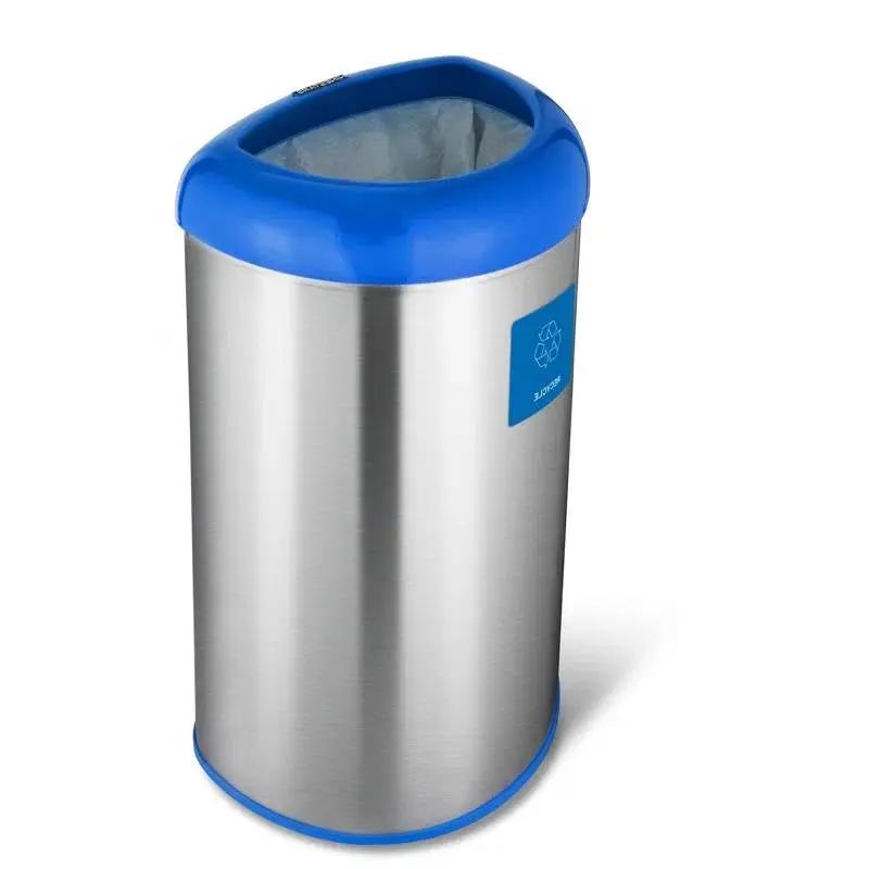 13-Gallon Stainless Steel Recycle Bin with Blue Open Top by HomePacific