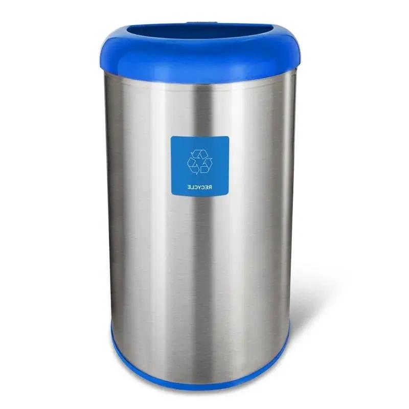 13-Gallon Stainless Steel Recycle Bin with Blue Open Top by HomePacific